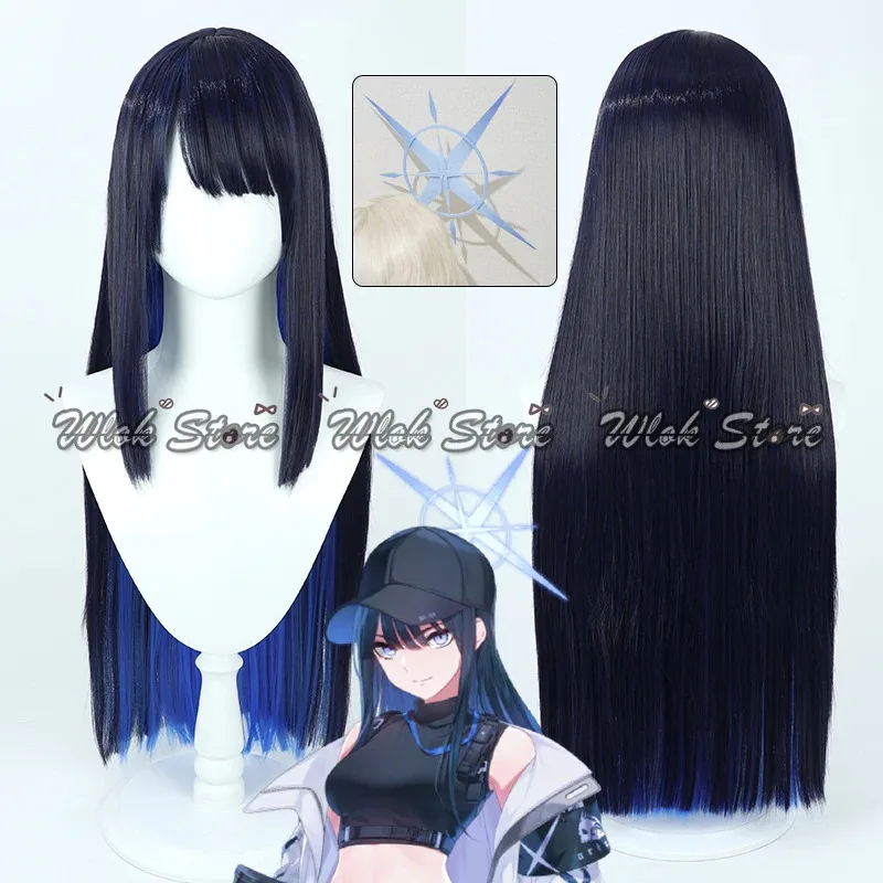 AAA 2025 Archive Jomae Saori Cosplay Halo Wig Synthetic Heat Resistant Dark Blue Long Straight Hair Halloween Roleplay Acce