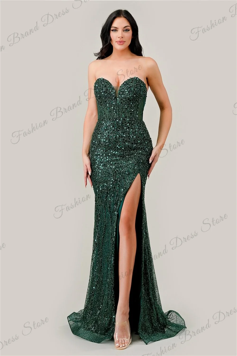 Sexy Sequins Sweetheart Mermaid Prom Dresses With Split Sparkly Sheer Corset Sleeveless Evening Gowns Backless Long Ball Gowns