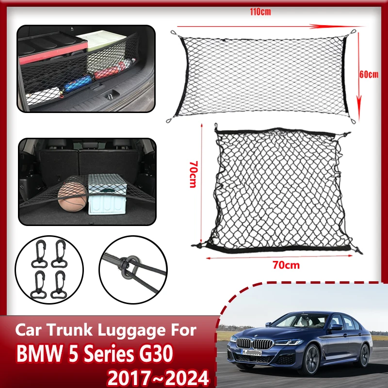 

For BMW 5 Series G30 G31 Accessories 2017-2024 Car Boot Trunk Cargo Nets Nylon Elastic Storage Organizer Parts Car Accessories