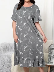 Plus size dress, knee length dress, cartoon style for home and casual wear, can be worn externally. Plus size 1-5XL 2024 new dre