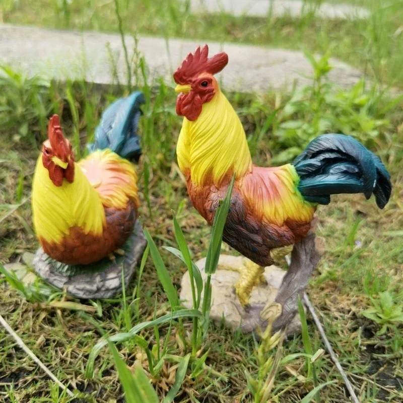 Simulation Rooster Hen Figurines Garden Ornaments Multipose Creative Art Courtyard Chicken Statue Crafts Large Home Decoration