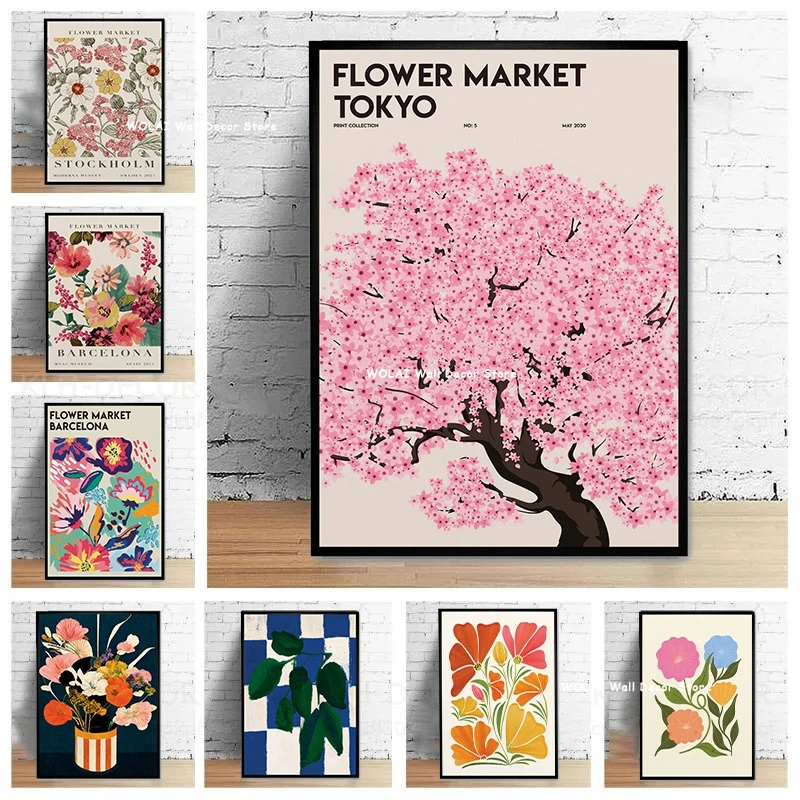 الربيع الياباني الزهور البرية طوكيو زهرة السوق قماش طباعة ستوكهولم زهرة زهرية الجدار ملصق فني لغرفة المعيشة ديكور المنزل #1