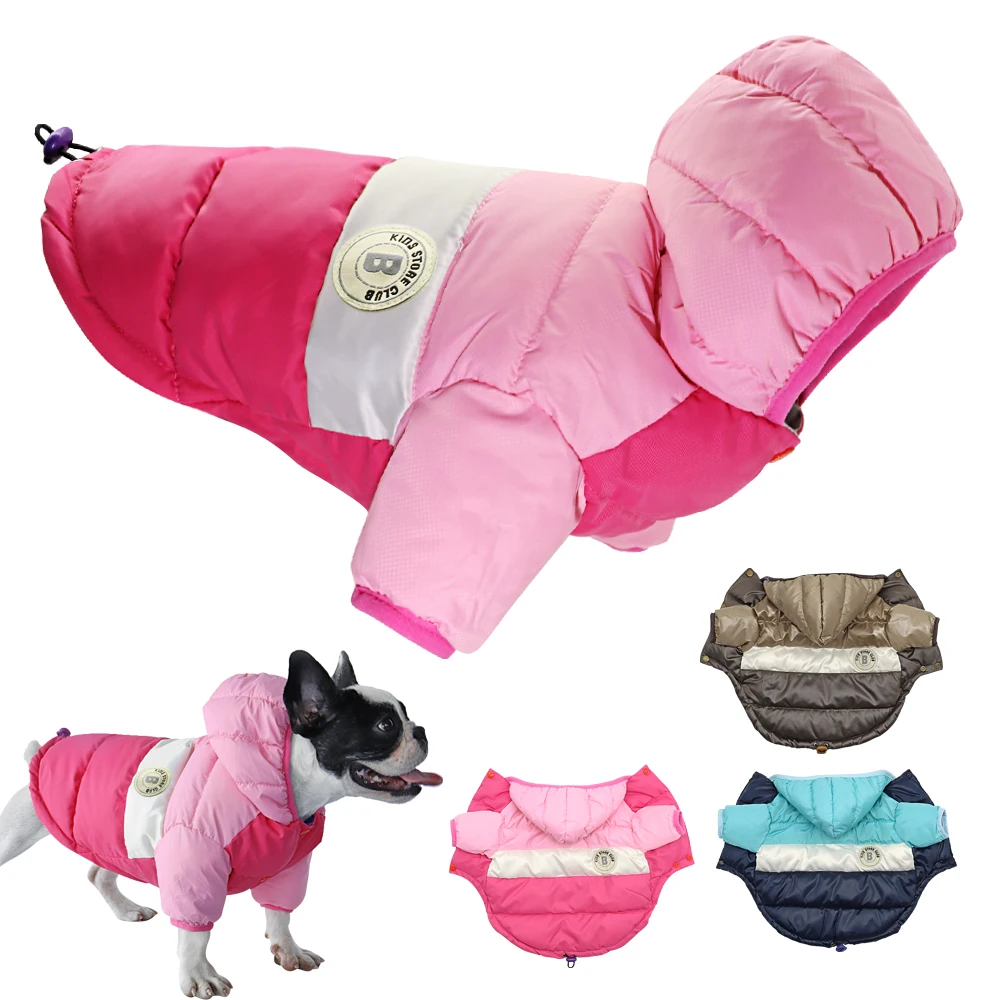 Winter Warm Dog Clothes Waterproof Pet Dog Coat Jacket Puppy Hoodies For French Bulldog Chihuahua Small Medium Dogs Yorkie Pink