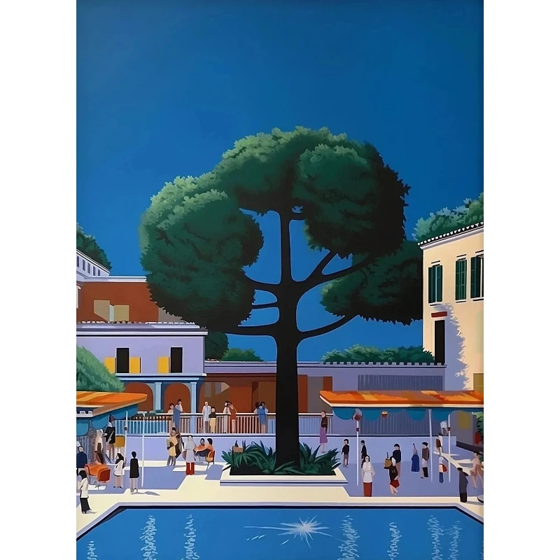 Frameless Hiroshi Nagai Japan Pool Palm Sunset Purple Posters Prints Vaporwave Wall Art Canvas Painting Nordic Pictures Living R