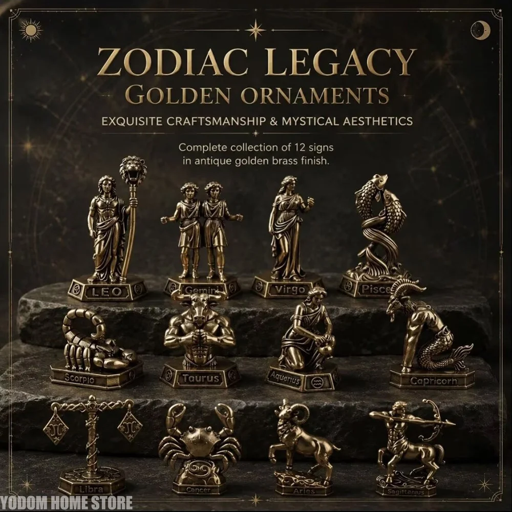Handmade Brass Zodiac Constellation Statues Vintage Metal Figurines Home Office Decor Collectible Desktop Ornament