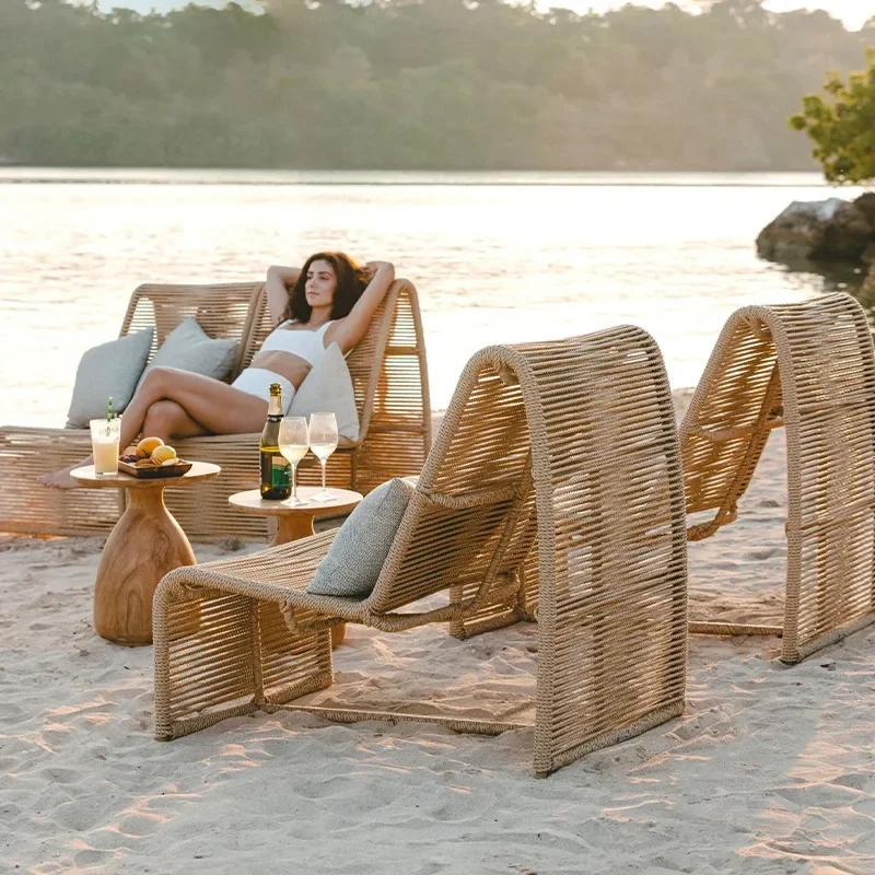 Outdoor sofa, rattan woven courtyard villa leisure single rattan chair, furniture for leisure laziness, homestay hotel balcony