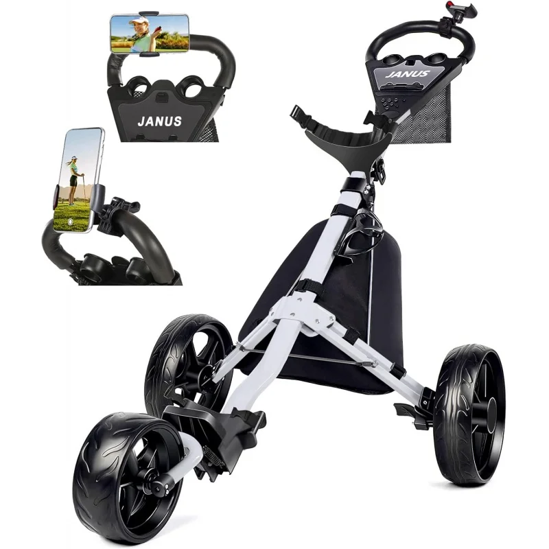 

AQJANUS ,Foldable Push , , Pull cart with Phone Holder and Storage Bag. Golf Caddy had Large W