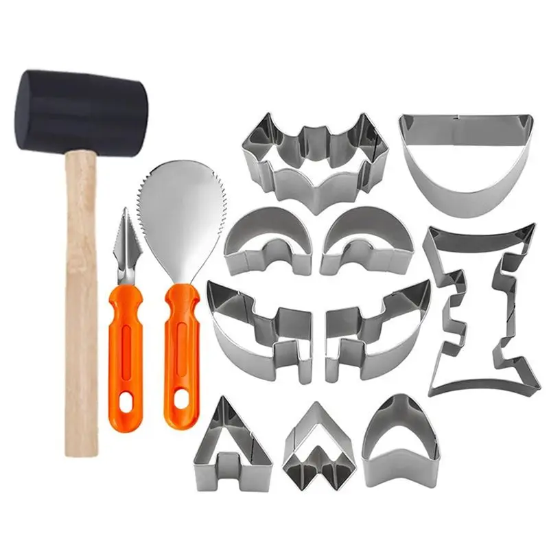 A98E-Halloween 13 Pcs Pumpkin Carving Mold Set DIY Tool Kit For Crafting Carved Pumpkins