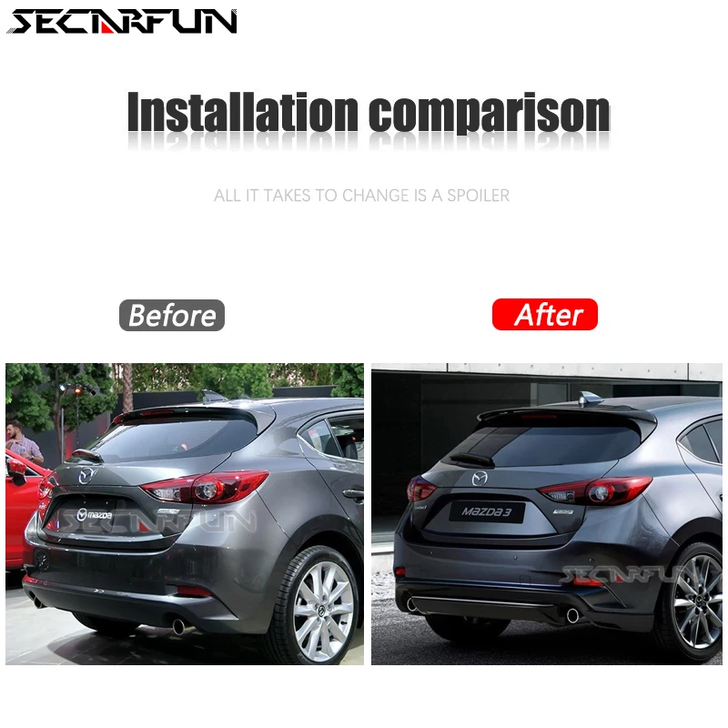 Carbon Fiber Pattern Lip For Mazda Axela Hatchback Spoiler Trunk Roof Extensio Cover Trim Tail FIN Mazda 3 Accessories 2014-2018