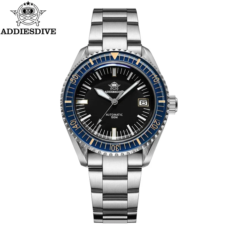 Addiesdive ad2058 relógio masculino safira 100m à prova dwaterproof água relógio mecânico automático relogios masculino relógios de pulso de aço luminoso