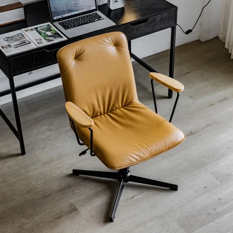 Computer chair light luxury design chair lifting rotating chair, home simple leisure retro writing study table and chair leather