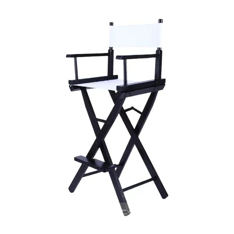 Portable Folding High Director Chair, Cadeira De Altura De Barra De Madeira, Moldura preta natural com Cavans, Mobiliário de jardim