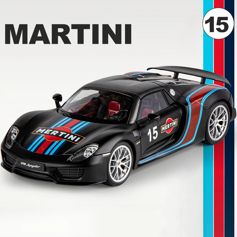 1:18 918 Spyder Martini Supercar Legering Diecasts En Speelgoedvoertuigen Metalen Speelgoedauto Model Geluid En Lichtcollectie Kids Speelgoed