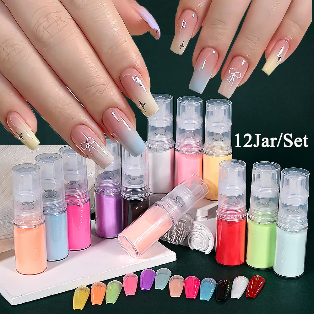 12 słoik Ombre Nail Art Spray Powder Set 120g Neon Gradient Acrylic Powder Pastel Nail Pigment Diy Dopamine Manicure Art Supplies