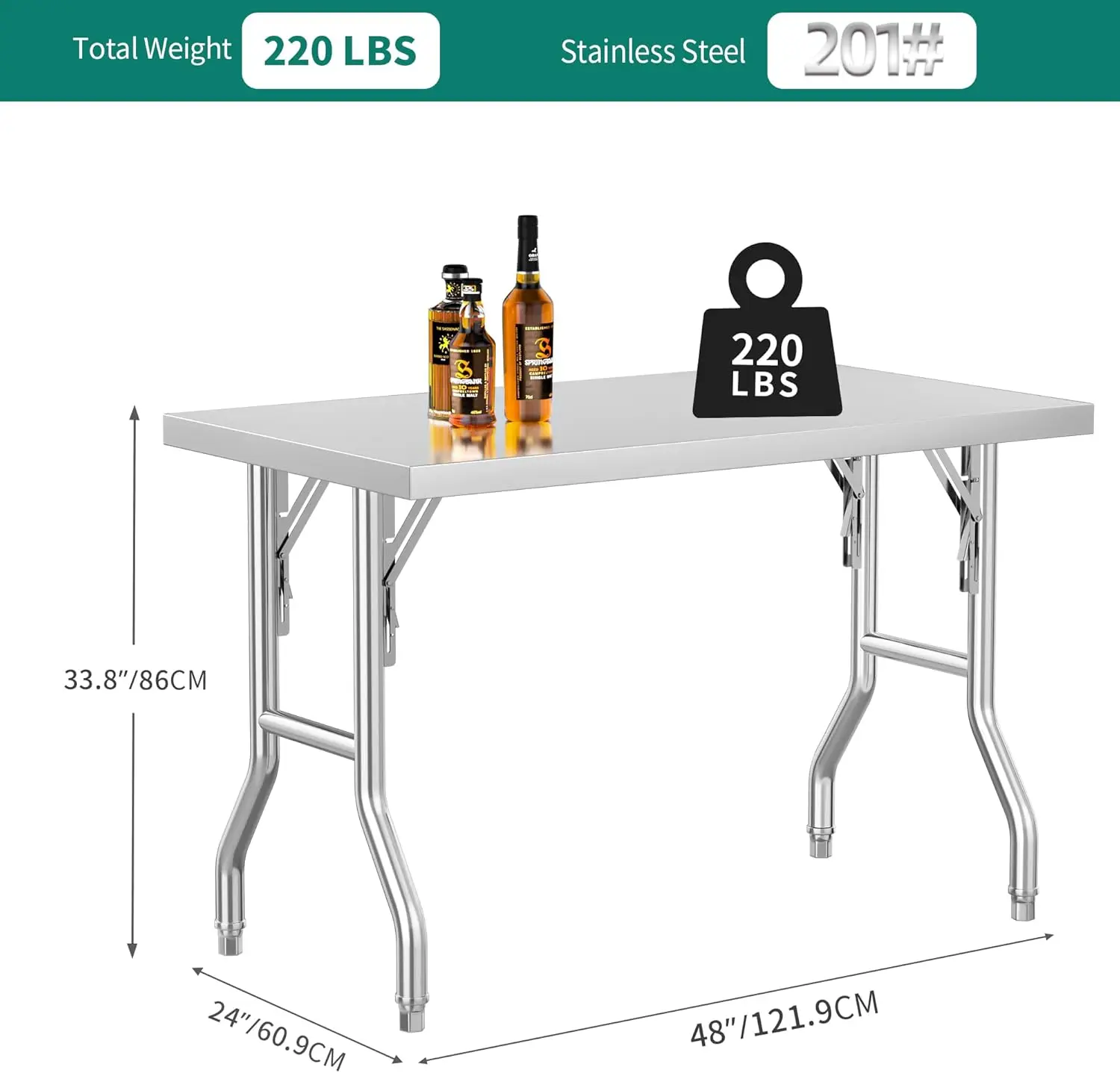 NSF Stainless Steel Folding Table, 48