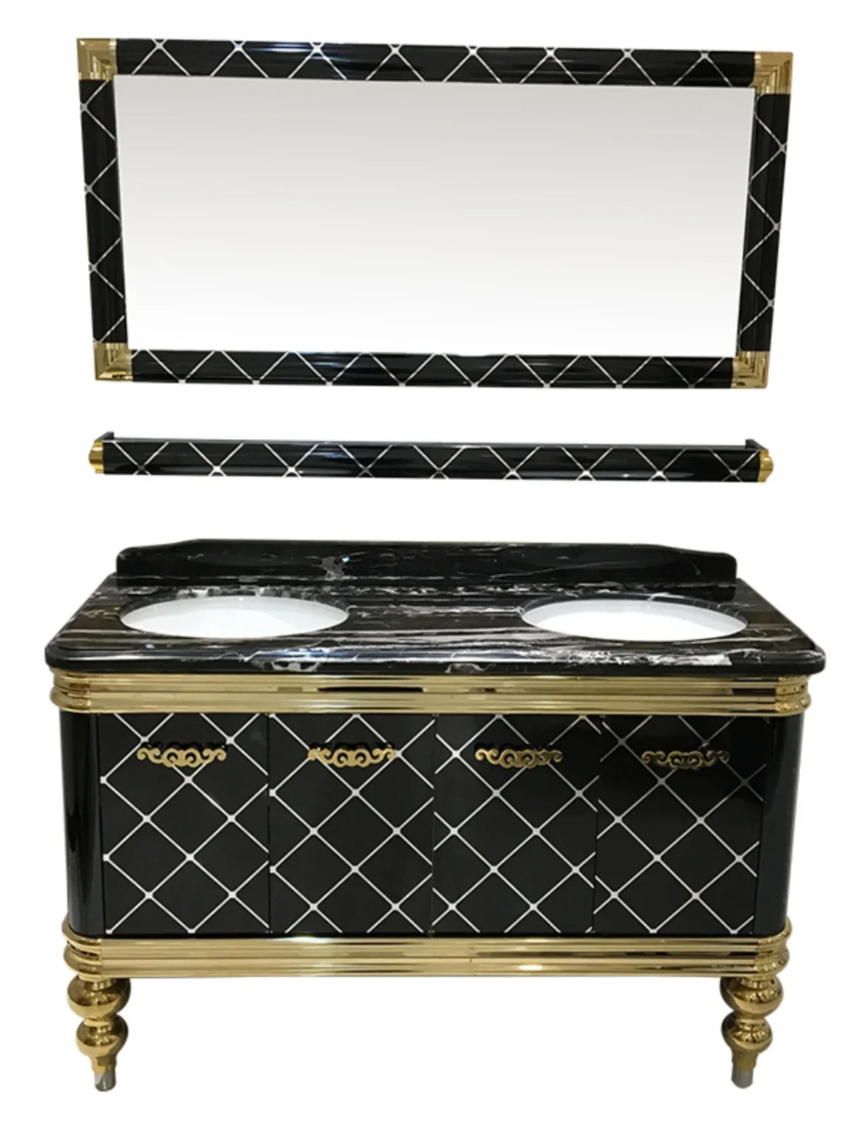 

Легкий роскошный шкаф для ванной комнаты, комбинированный водонепроницаемый умывальник из нержавеющей стали, мраморный напольный шкаф с двойной раковиной