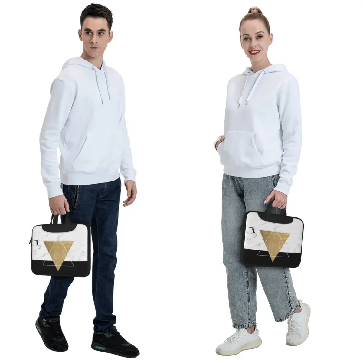 Golden Marble Deco Geometric Crossbody Laptop Bag Case Computer Bag Resistant Protective Notebook Pouch for Lenovo