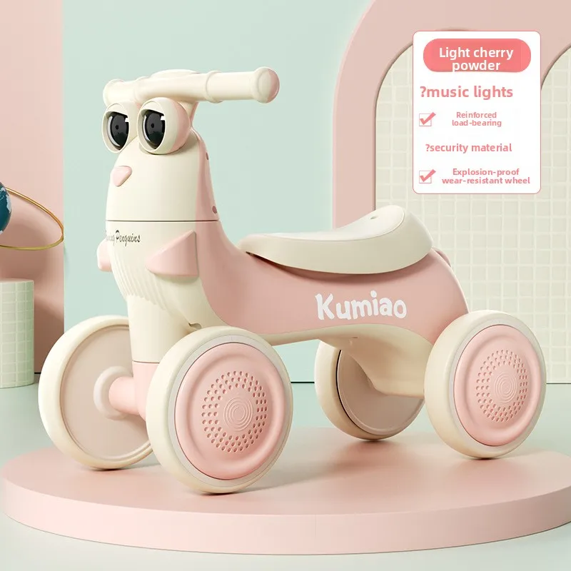 with Music LED Lights 4-Wheel Toddler Scooter Cartoon Penguin Balance Bike for Kids Ages 1-3 Learning To Ride Baby Scooter