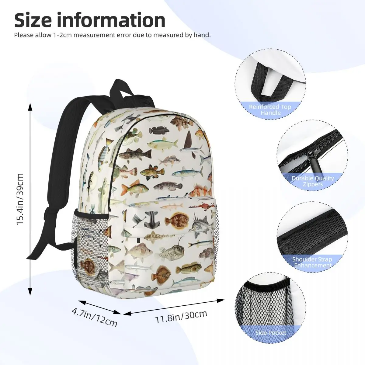 Fish Chart Backpacks Teenager Bookbag Fashion Students School Bags Laptop Rucksack Shoulder Bag Large Capacity