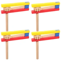 4pcs Wooden Instrument Toys Noise Maker Clapper Musical Sound Instruments Long Handle Castanet Educational Grasp Kids Toddlers