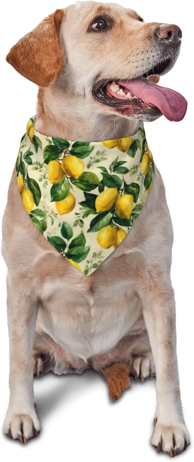 Yellow Lemon Leaves for Dog Bandanas Adjustable Dog Scarf for Boy and Girl Pet Bandana Triangle 1PCS Pet Scarf view 2