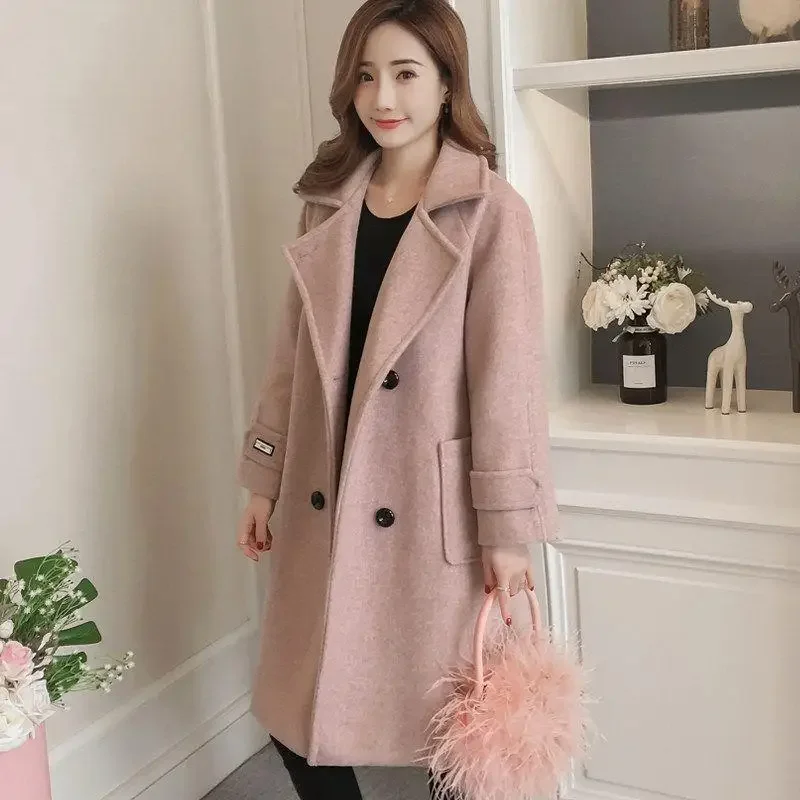 Women's Padded Wool & Blends Coat Plain Slim Fit Winter Clothes 2024 Outerwears Ladies Jackets Single Medium Trendy High Quality