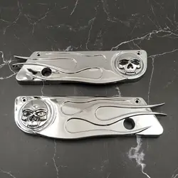 Chrome Flame Cross Hard Skull Saddlebag Saddle Bag Latch Cover For Harley 96-13 Touring Electra Glide Street Glide New
