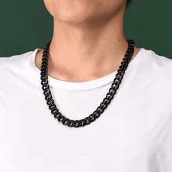 316L Stainless Steel Black Cuban Chain Necklace for Men Women Vintage Punk Jewelry Accessories Kpop Viking Aesthetic Width 7mm