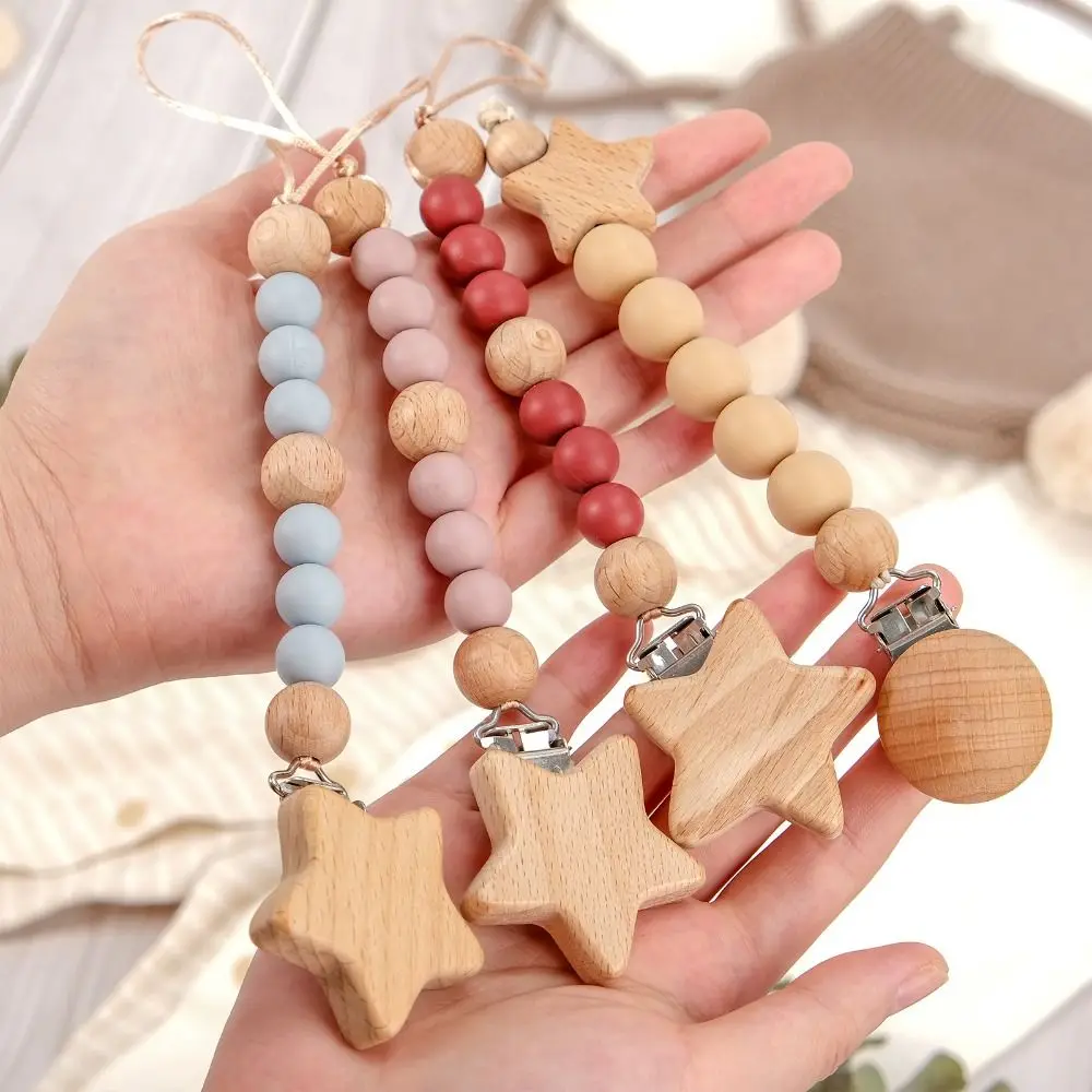 Dummy Clips Fopspeen Houder Clips Hout Fopspeen Houder Baby Fopspeen Ketting Ster Tepel Houder Clips Baby Bijtring Speelgoed Riemen