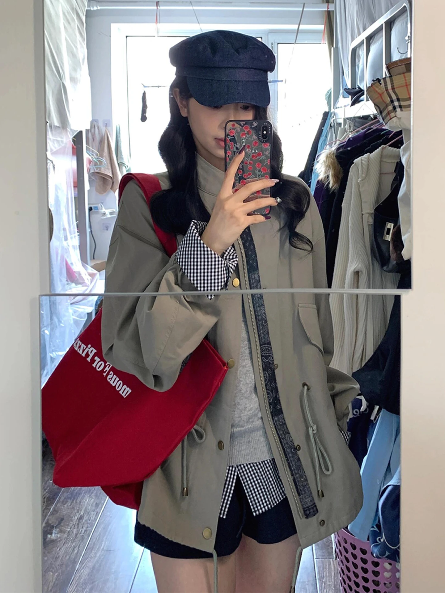 

Korean Sle Stand Collar ort Windbreaker Women's Early Autumn 2026 New High-End Dstring Jaet Small Size Top