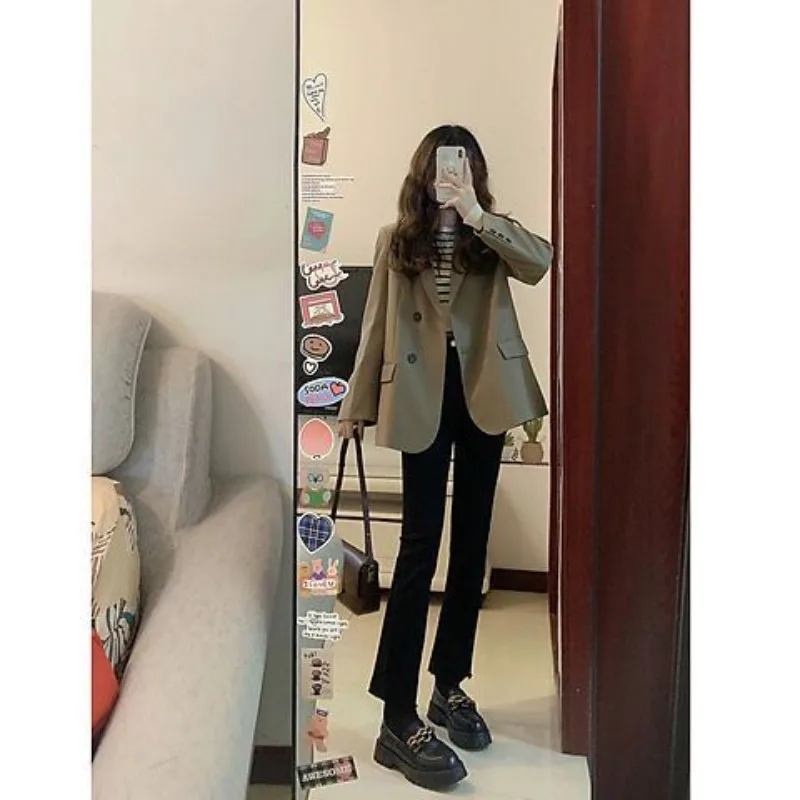 Korean Style 2024 Autumn New High-end Temperament Suit Jacket Paired with Straight Pants Two-piece Set Female Clothing