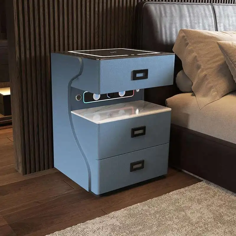 

Light Luxury Smart Nightstands Home Modern Bedroom Furniture Wireless Charging Bedside Table with Lamp Solid Wood Storage Locker