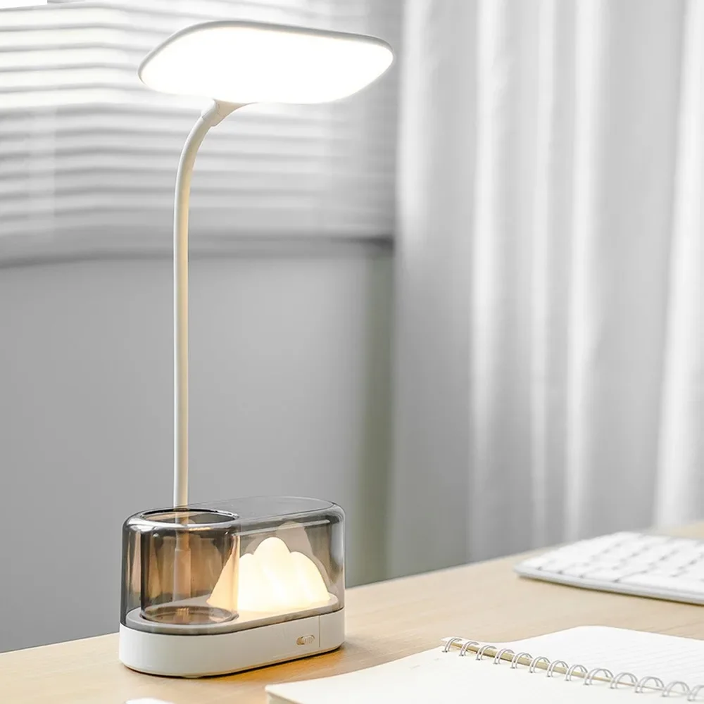 USB Powered LED Desk Lamp Pen Holder Folding Design Reading Light Touch Switching Plastic Material Eye Protection Light