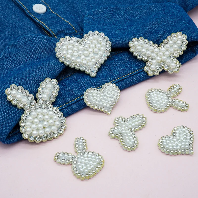 

Creative Rhinestone Patches Pearl Heart Rabbit No-adhesive Cloth Luggage Dress Shoes Hats Accessories Party Banquet Women Gifts