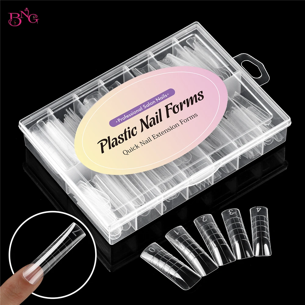 BNG 140 قطعة أشكال أظافر مزدوجة مربعة من جل الأظافر غطاء كامل قوالب أظافر 14 مقاسًا لتطويل الأظافر من البلاستيك الناعم المرن #6