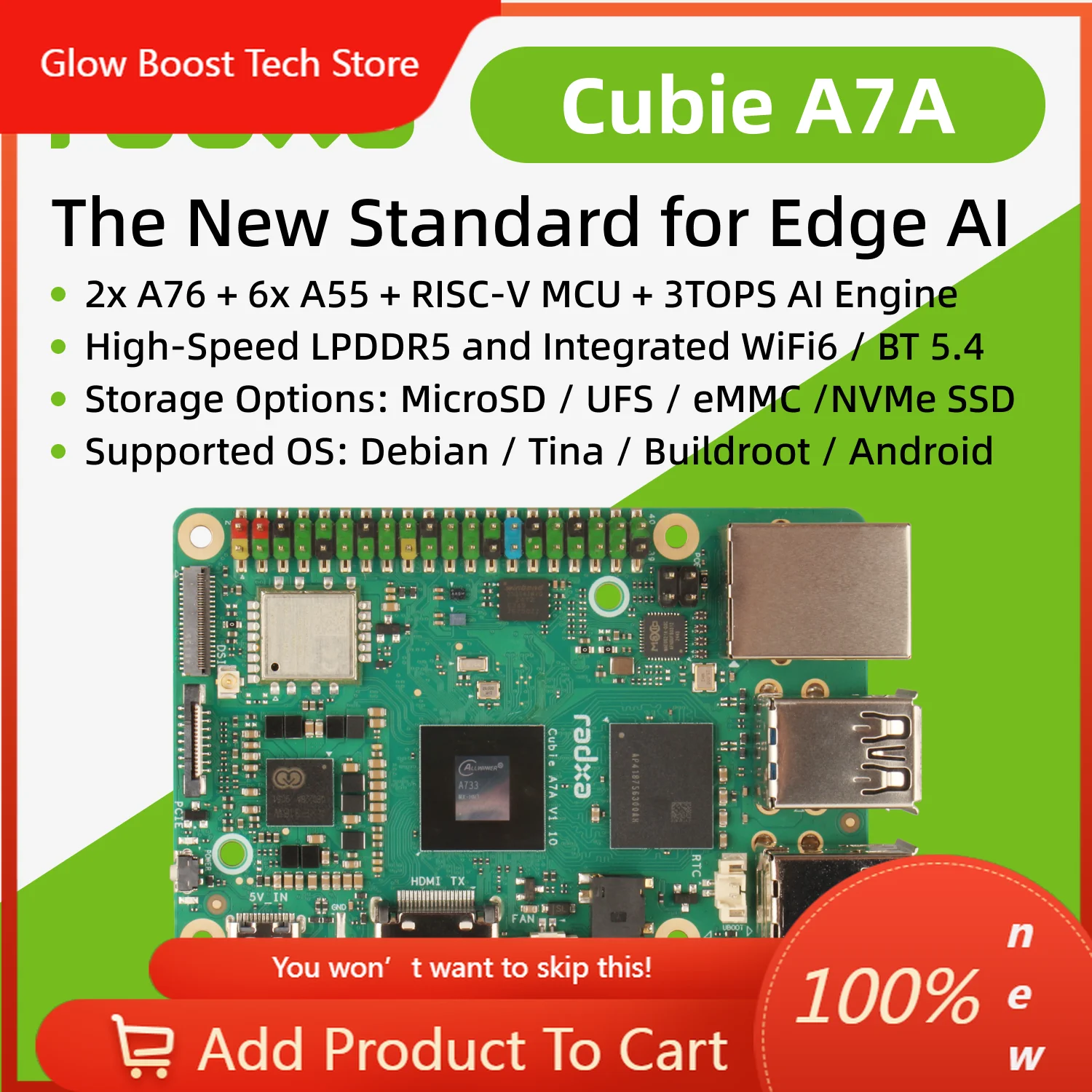 

NYRadxa Cubie A7a,the New Standard For Al,high-speed Lpddr5,single Board Computer