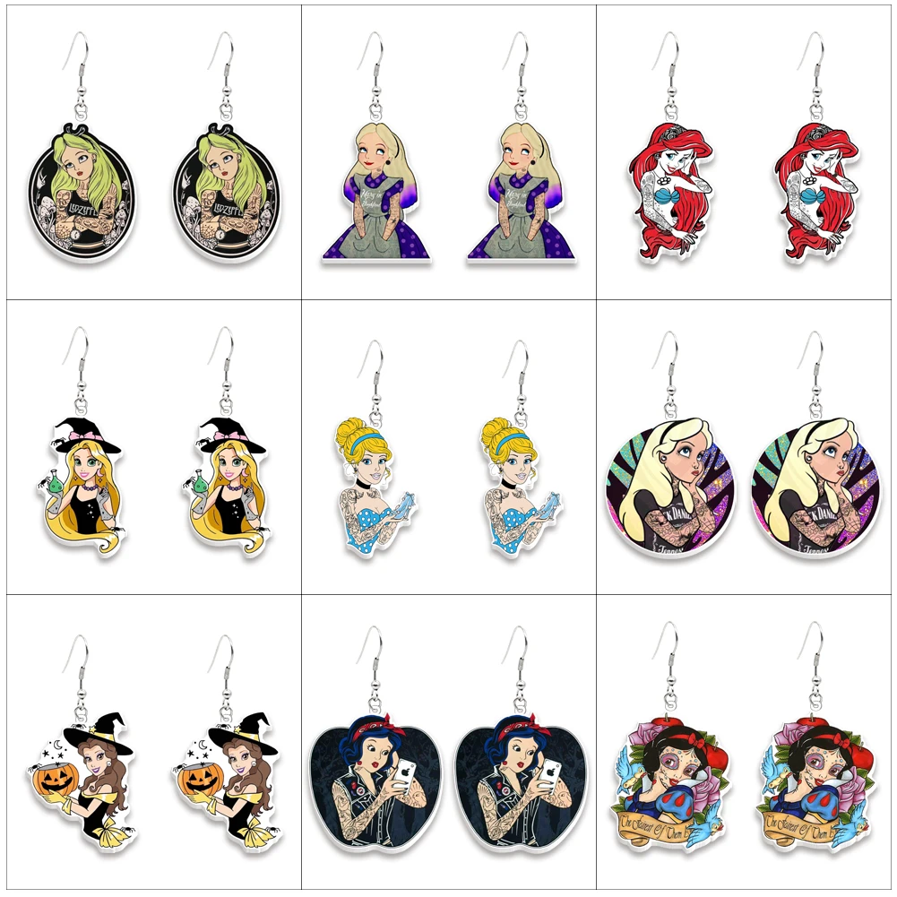 Halloween Theme Disney Princess Women Girls Creative l Item Jewelry Special Gifts Acrylic Colorful Hanging Pendants Stud Earring