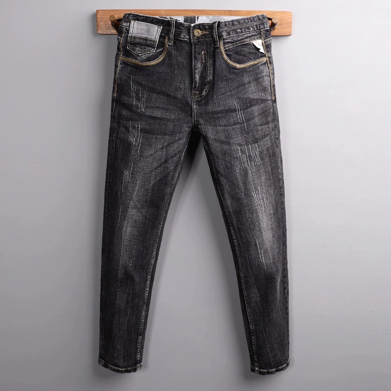 Designer Fashion New Men's Jeans Stretch Slimming Retro Washable Black Grey Jeans Designer High Quality Pants Hombre