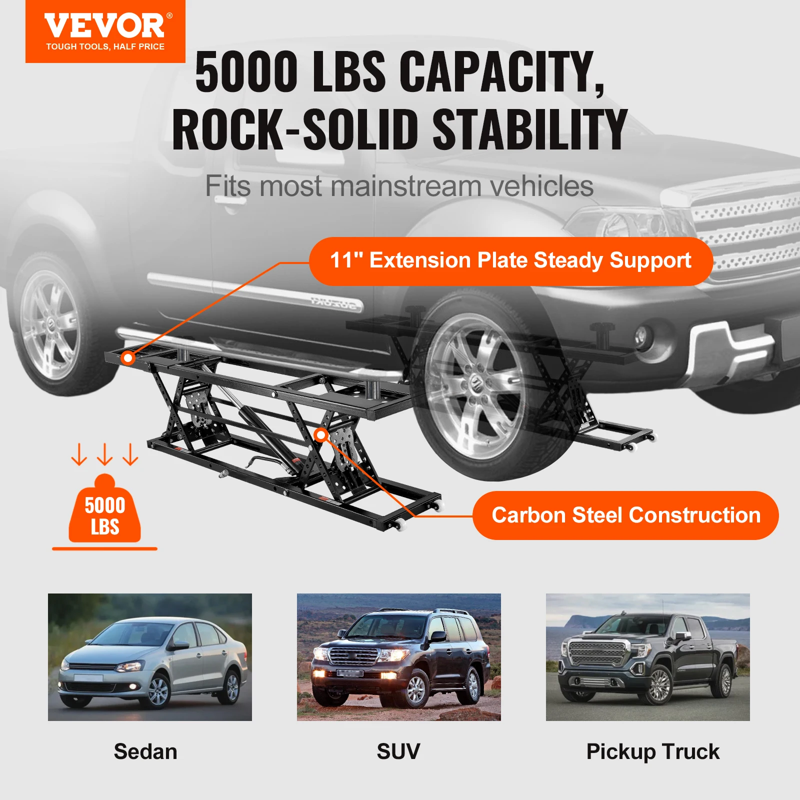 VEVOR Car Lift Portable Car Lift with Extended-Length Plates Height Heavy-duty Carbon Steel Truck Lift with Unit Auto