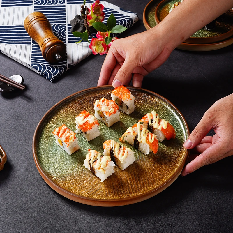 Japanese cuisine ceramic tableware creative sushi flat plate shaoniao plate restaurant sashimi grilled meat