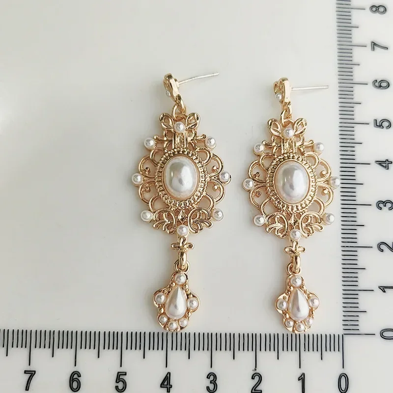 Vintage Palace Golden Pearl Hanging Earrings For Women Wedding Baroque Bohemia Fine Drop Earrings Female Elegant Jewelry Gift