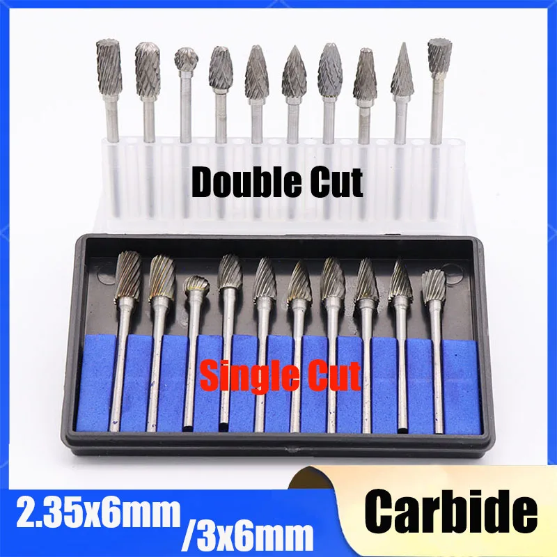 1-10Pcs Carbide Burr Set,Hard Alloy Tungsten Steel Double/Single Cut Rotary File Milling Cutter Head,Woodworking Grinding Carvin