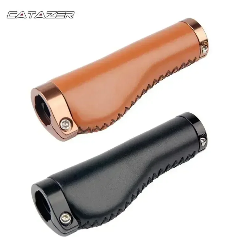 Cycling Handlebar Grips MTB BMX Road Anti-Skid PU Leather Bicycle Grips Mountain Bike Lock on Bicycle Handlebar End Grips