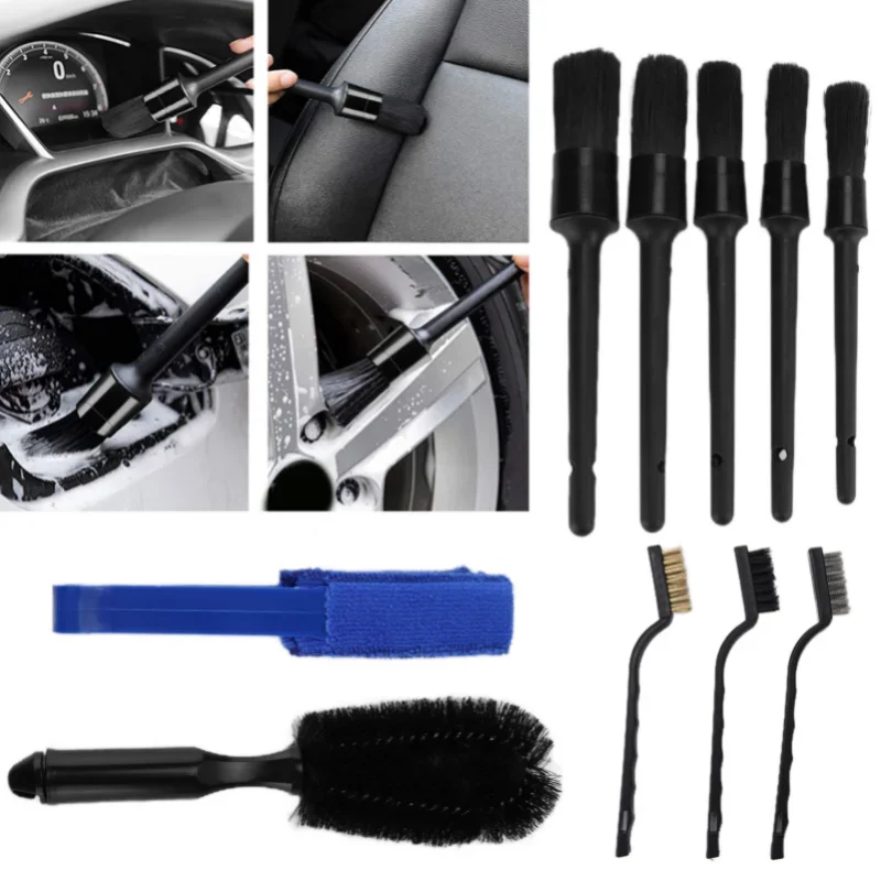 10PCS/Set Car Cleaning Detailing Brush Set Black for Small Cracks Corners Lug Nuts