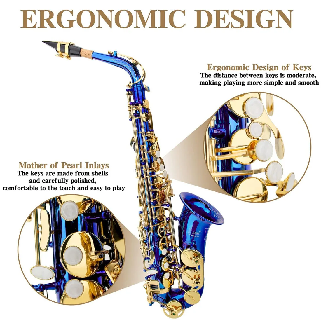 SLADE Alto Saxophone E-Flat Blue Complete Music Instrument For Beginners Includes Storage Box Cleaning Cloth Gloves Neck Strap