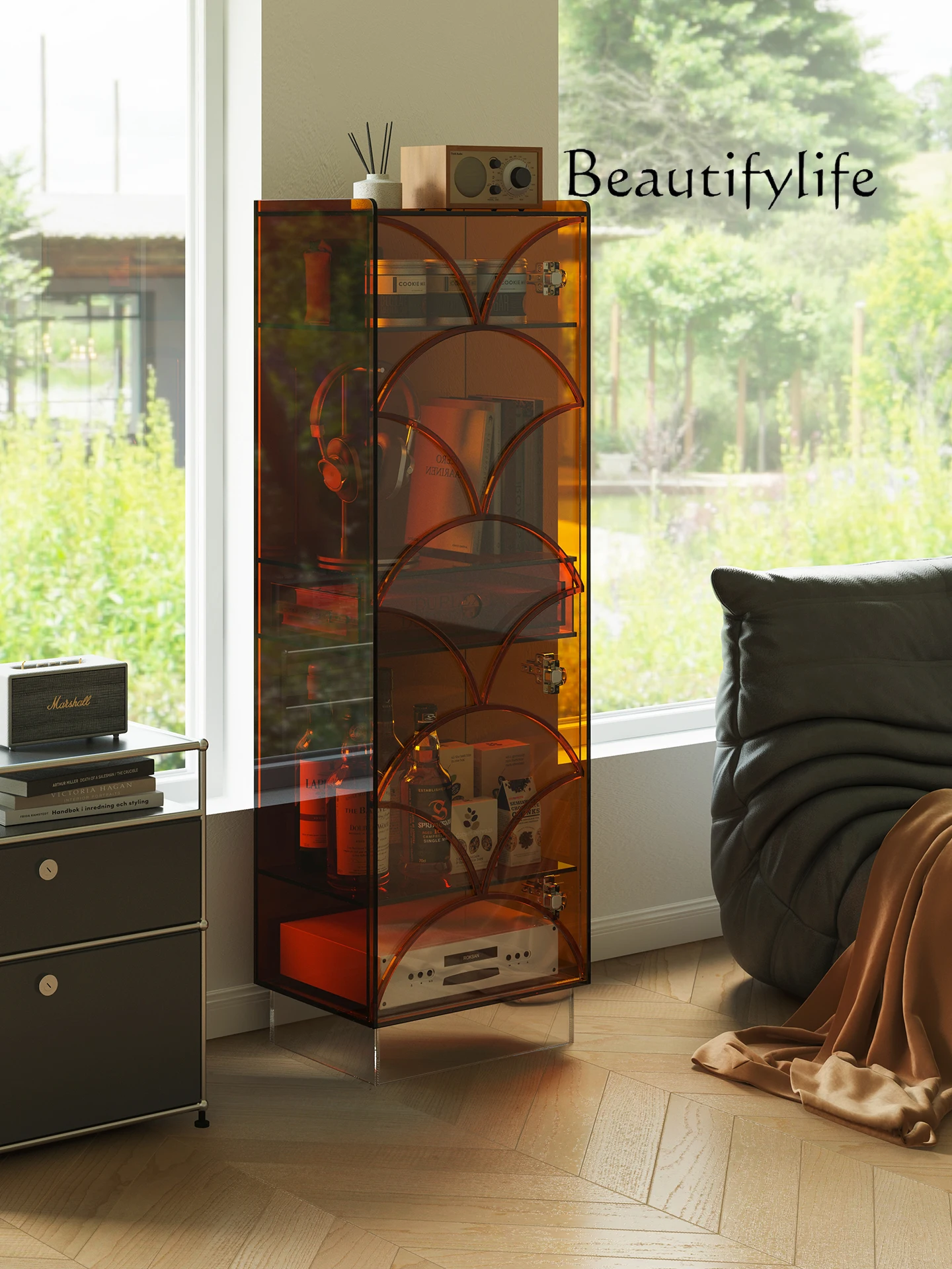 

Acrylic bucket cabinet, living room sofa side cabinet, antique storage, small apartment wine cabinet display shelf designer