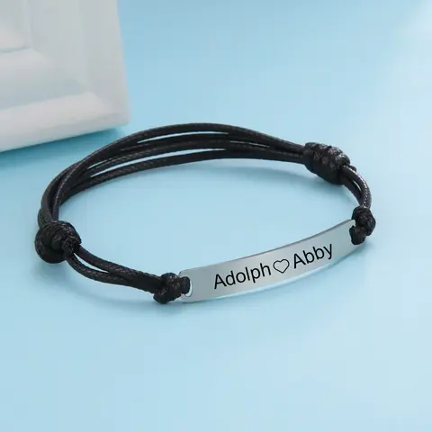 Skyrim Individuell graviertes Datum, Name, Wachsschnur-Armband für Männer und Frauen, Edelstahl, personalisierte Paar-Armbänder für Liebhaber