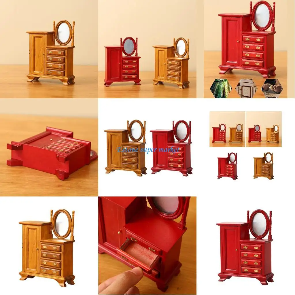 

090B Элегантный миниатюрный туалетный столик для кукольных домиков 1:12 деревянный комод с ящиком реалистичный туалетный столик