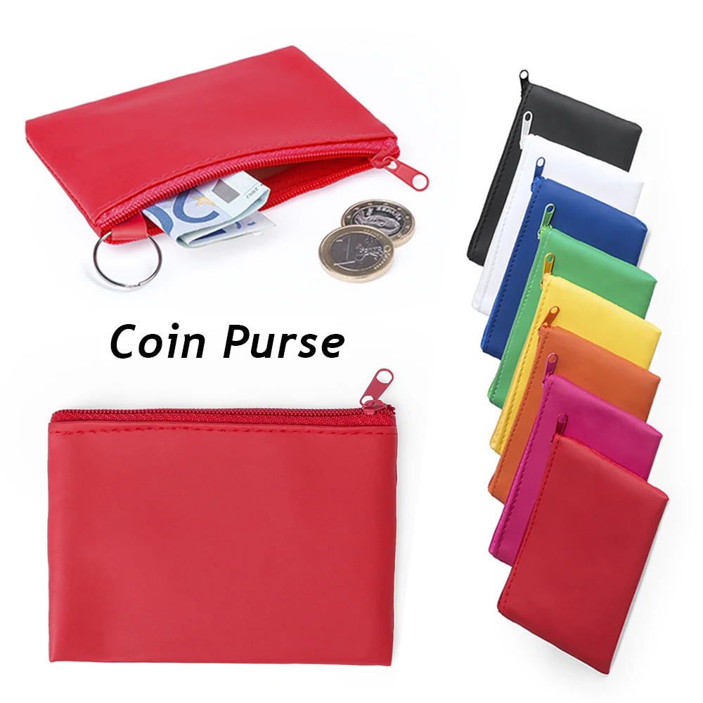 Mini Purse Solid Short Wallet Card Holder Pouch Bag Coin Wallet Bag Waterproof Zipper PU With Keyring Handbag Coin Purses
