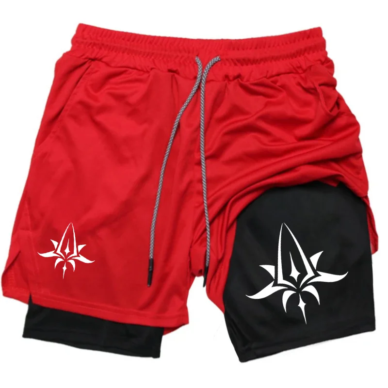 

Men's Double-deck Shorts Gothic Flower Bud Print Shorts Summer Quick Drying Sports Fitness 2 in1 Joggers Beach Short
